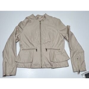 Steve Madden Beige Faux Leather‎ Women's Jacket Matrix Size L Read Description
